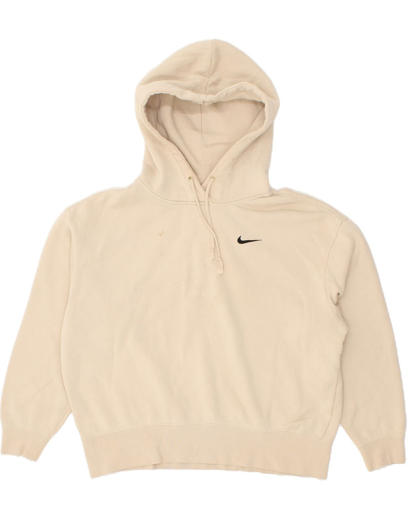 NIKE Womens Oversized Hoodie Jumper UK 14 Medium Beige Cotton | Vintage Nike | Thrift | Second-Hand Nike | Used Clothing | Messina Hembry 