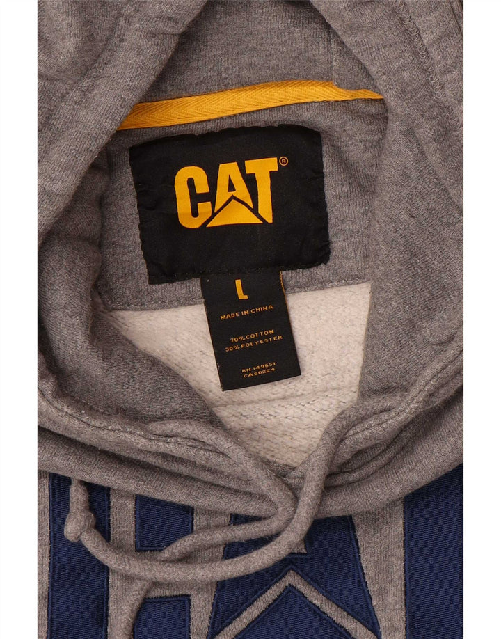 CAT Mens Graphic Hoodie Jumper Large Grey Cotton
