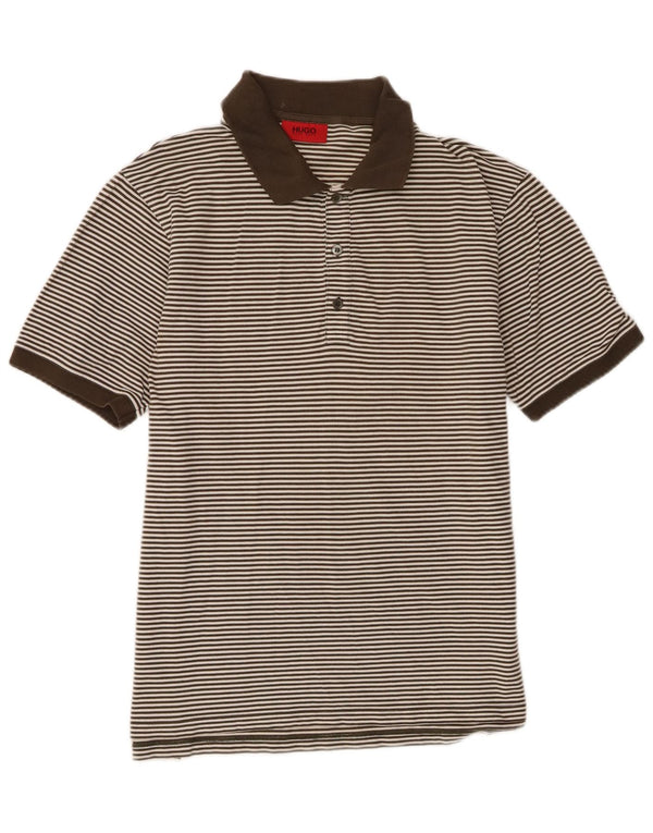 Hugo Boss Mens Polo Shirt XL Khaki Pinstripe Cotton