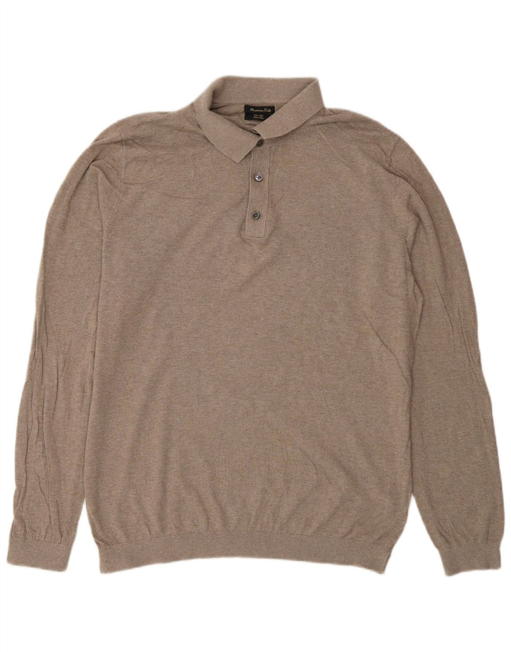 Massimo Dutti Mens Polo Neck Jumper Sweater Medium Beige Cotton