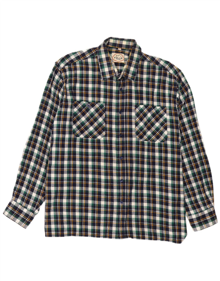 Follie Mens Flannel Shirt Size 45/46 2XL Multicoloured Check Cotton