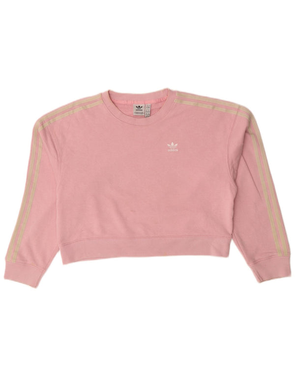 Adidas Womens Crop Oversized Sweatshirt Jumper UK 6 XS Pink Cotton