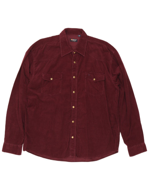 Vintage Mens Corduroy Shirt Size 45/46 2XL Burgundy Cotton