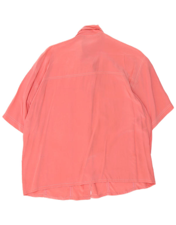 Vintage Womens Short Sleeve Shirt Blouse UK 16 Large Pink Silk