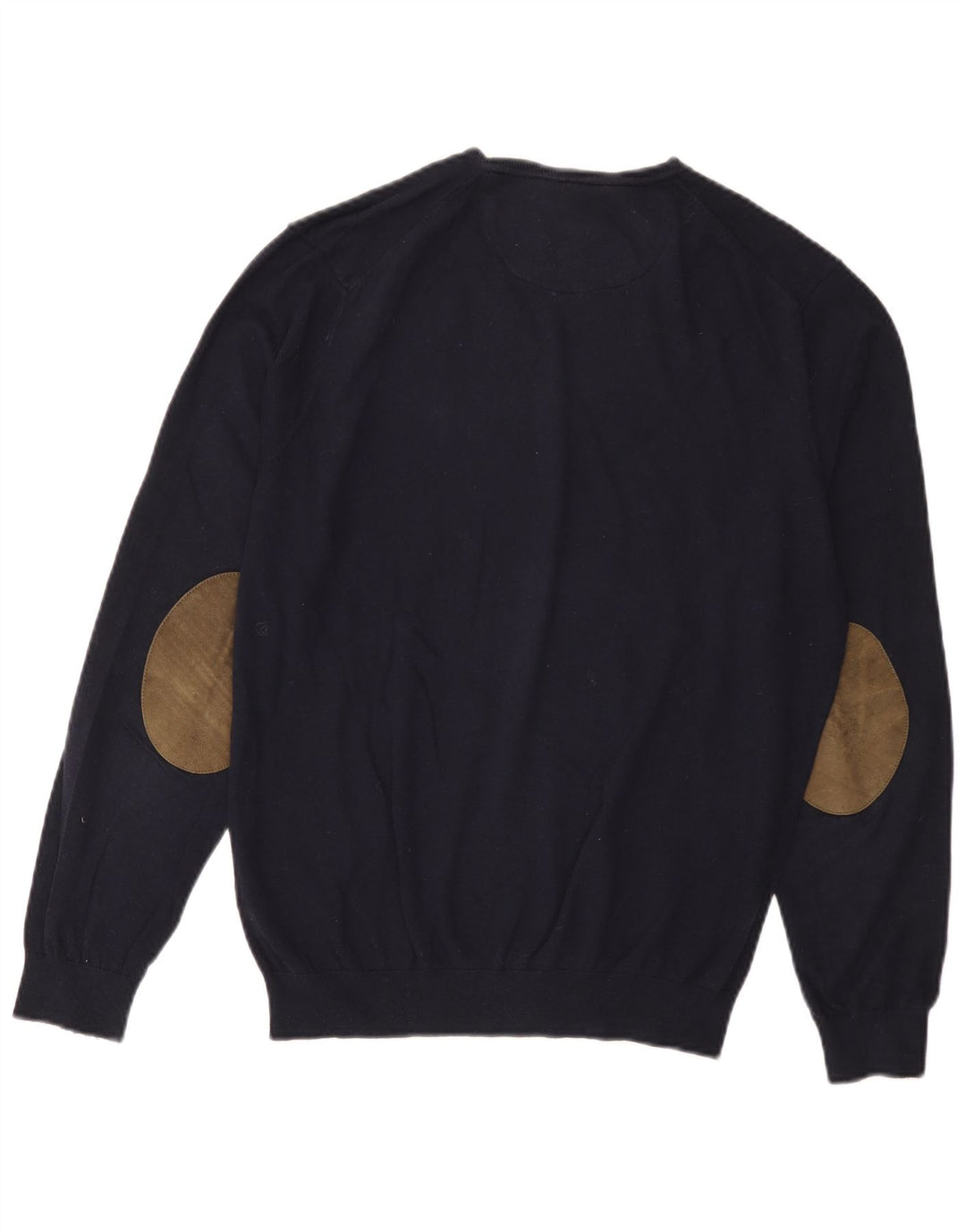 Massimo Dutti Mens V-Neck Jumper Sweater Large Navy Blue Cotton