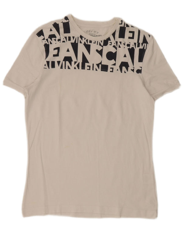 Calvin Klein Jeans Mens Graphic T-Shirt Top Medium White Cotton