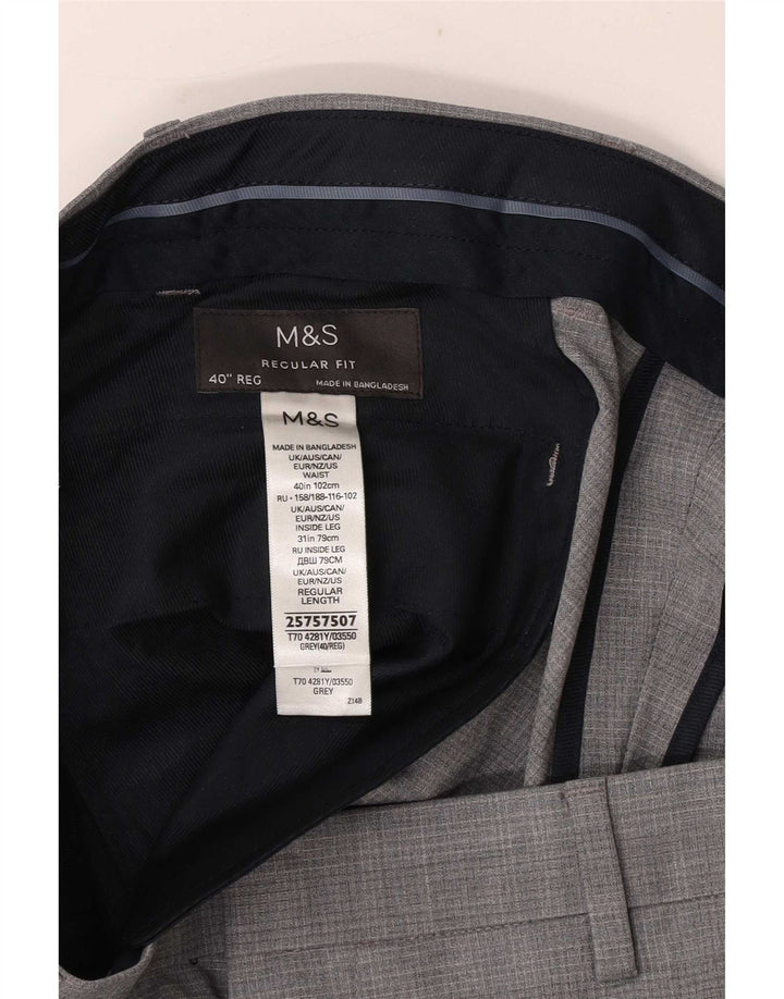Marks & Spencer Mens Regular Fit Chino Trousers W40 L31 Grey Check