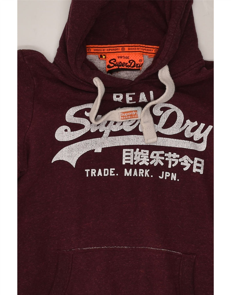 SUPERDRY Womens Graphic Hoodie Jumper UK 12 Medium Burgundy Polyester | Vintage Superdry | Thrift | Second-Hand Superdry | Used Clothing | Messina Hembry 