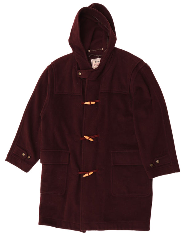 Seventy Mens Hooded Loose Fit Duffle Coat UK 36 Small Burgundy Wool