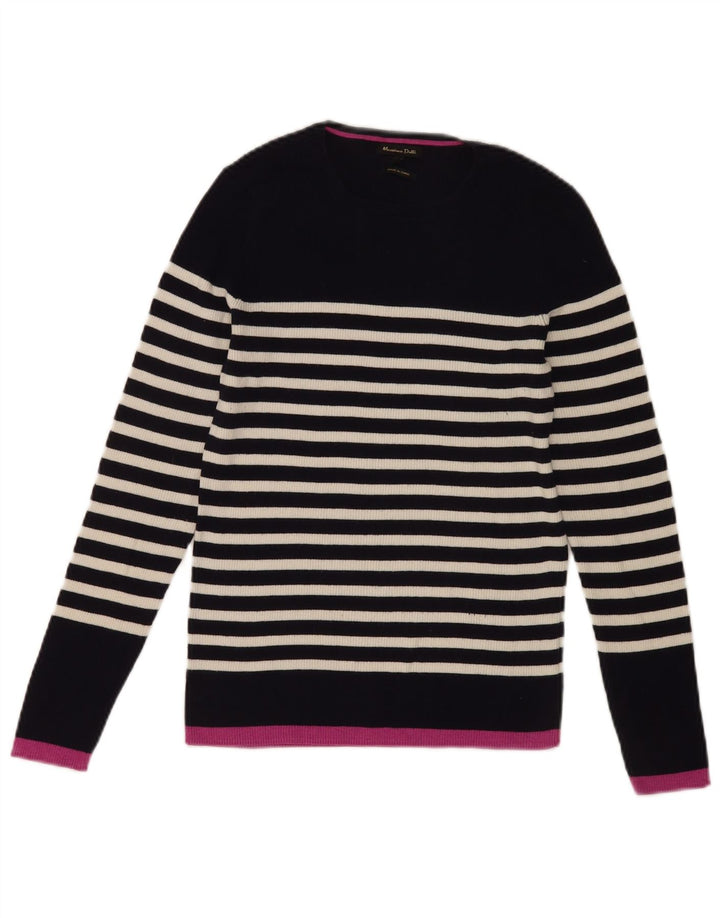 Massimo Dutti Womens Crew Neck Jumper Sweater UK 12 Medium Navy Blue