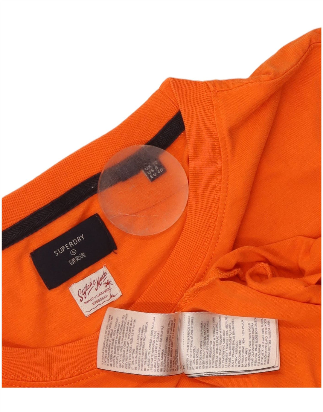 Superdry Womens Graphic Top Long Sleeve UK 12 Medium Orange Cotton