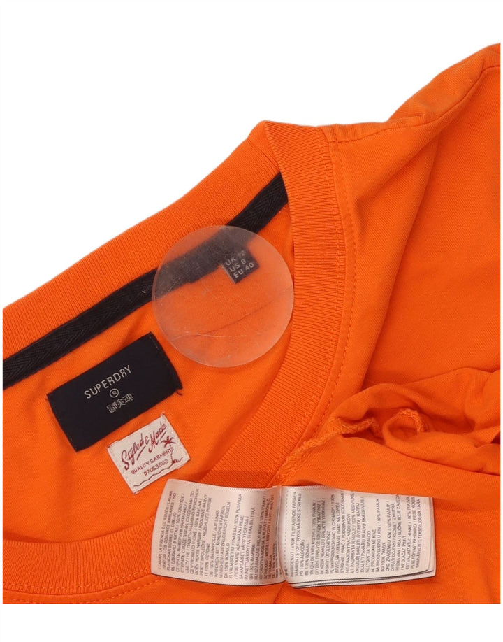 Superdry Womens Graphic Top Long Sleeve UK 12 Medium Orange Cotton
