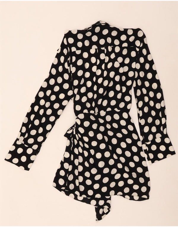 Zara Womens Long Sleeve Wrap Dress UK 18 XL Black Polka Dot Viscose
