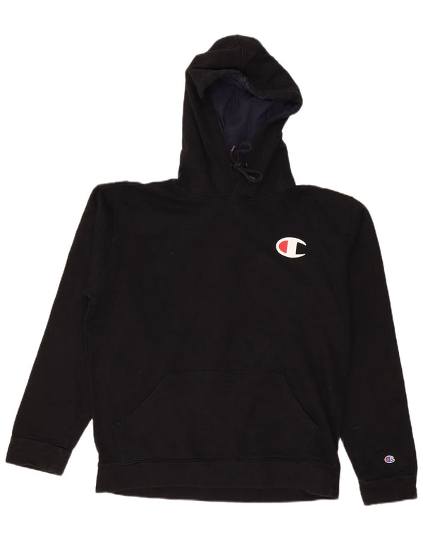 CHAMPION Mens Graphic Hoodie Jumper Large Black Cotton