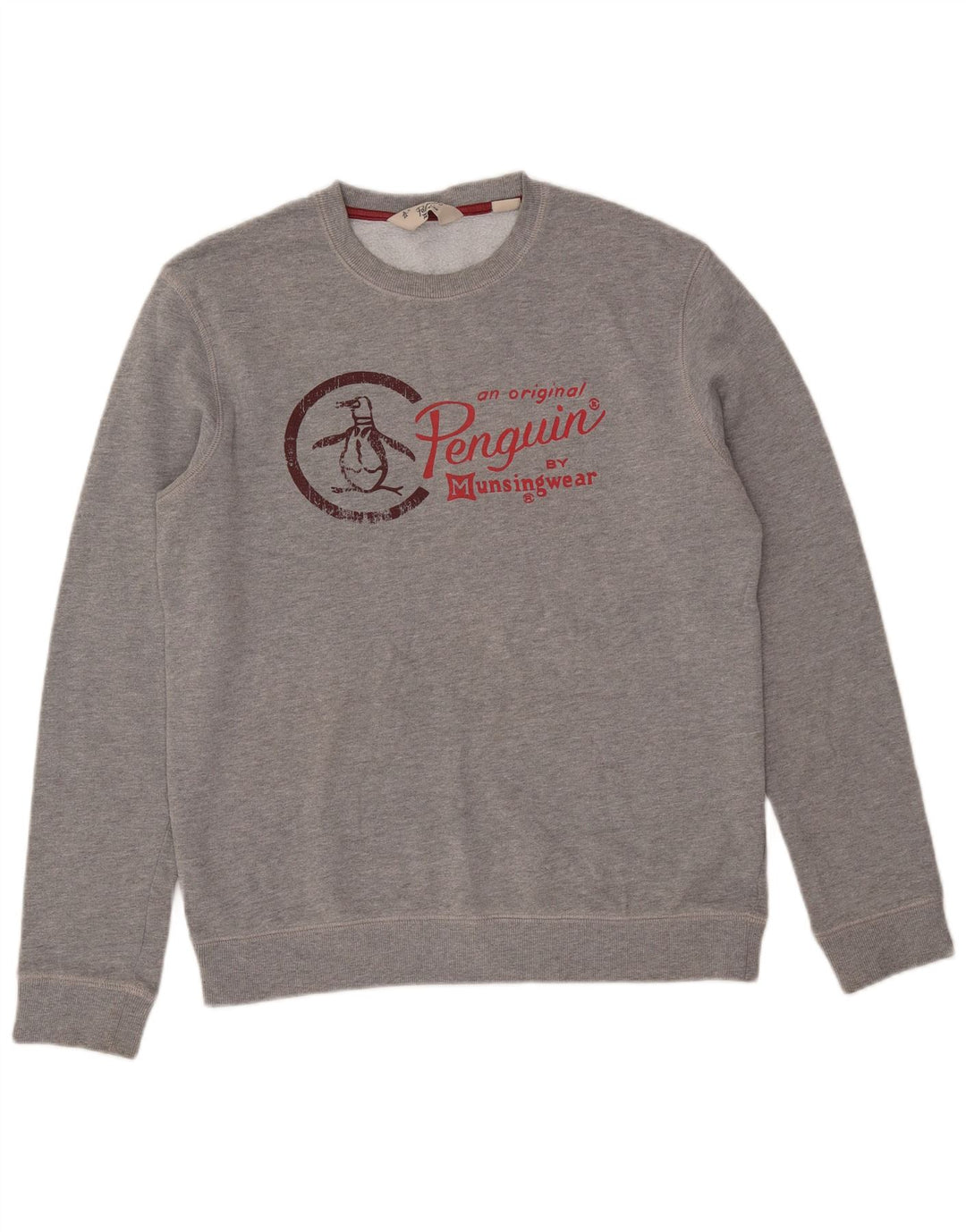 PENGUIN Mens Graphic Sweatshirt Jumper Large Grey Cotton