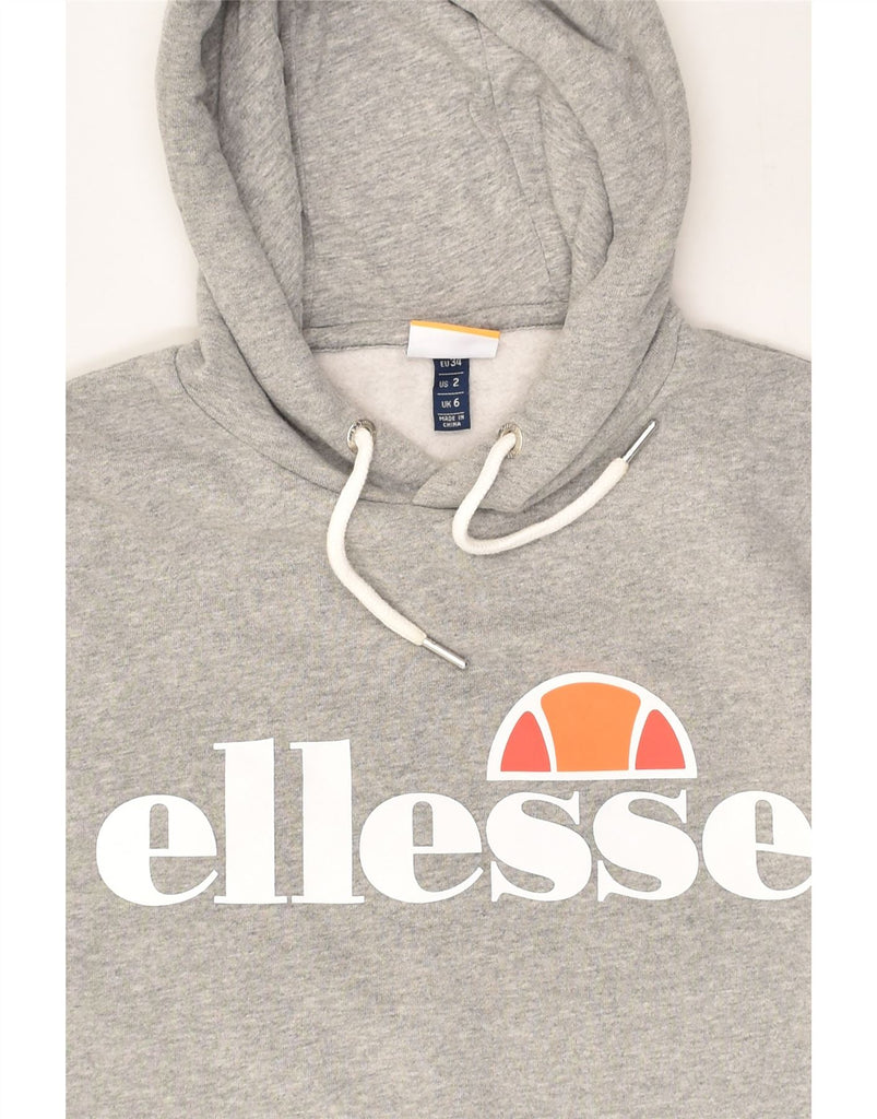 ELLESSE Womens Graphic Hoodie Jumper UK 6 XS Grey Cotton | Vintage Ellesse | Thrift | Second-Hand Ellesse | Used Clothing | Messina Hembry 