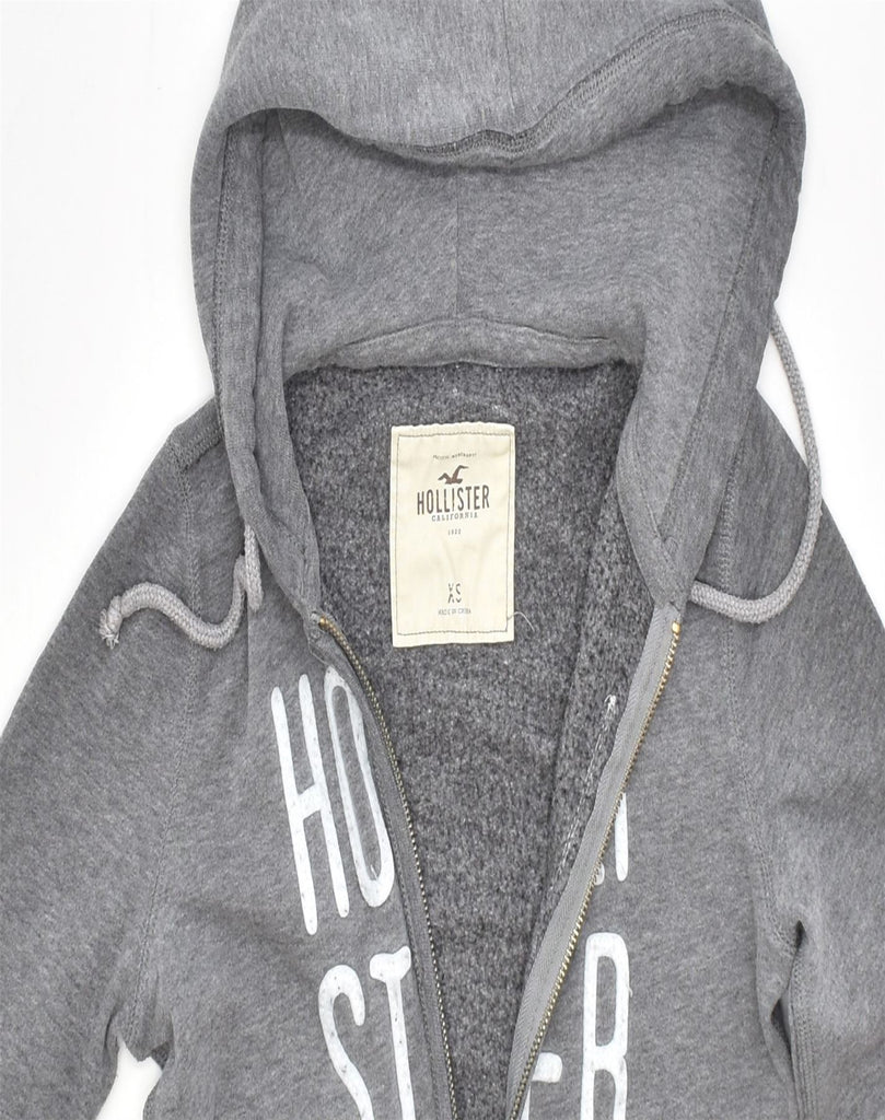 HOLLISTER Womens Graphic Zip Hoodie Sweater UK 6 XS Grey Cotton | Vintage | Thrift | Second-Hand | Used Clothing | Messina Hembry 