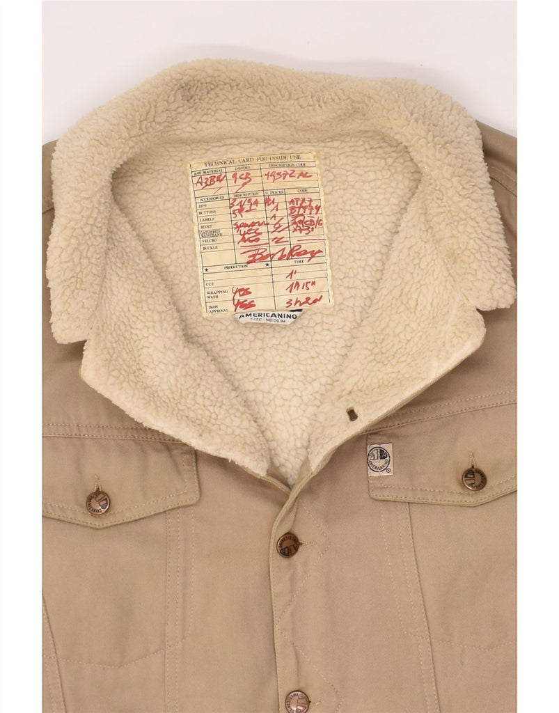 AMERICANINO Mens Sherpa Denim Jacket UK 38 Medium Beige Cotton | Vintage Americanino | Thrift | Second-Hand Americanino | Used Clothing | Messina Hembry 