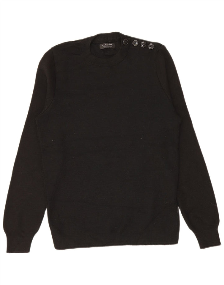 Zara Mens Crew Neck Jumper Sweater Medium Black