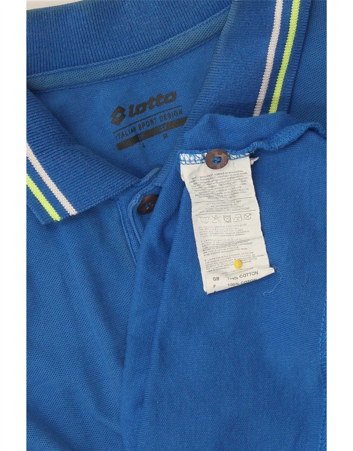 Lotto Mens Polo Shirt Medium Blue Striped Cotton