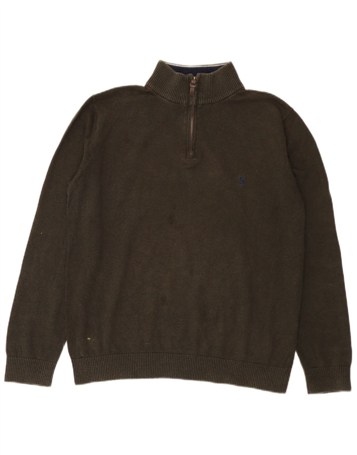 Joules Mens Zip Neck Jumper Sweater Large Green Cotton