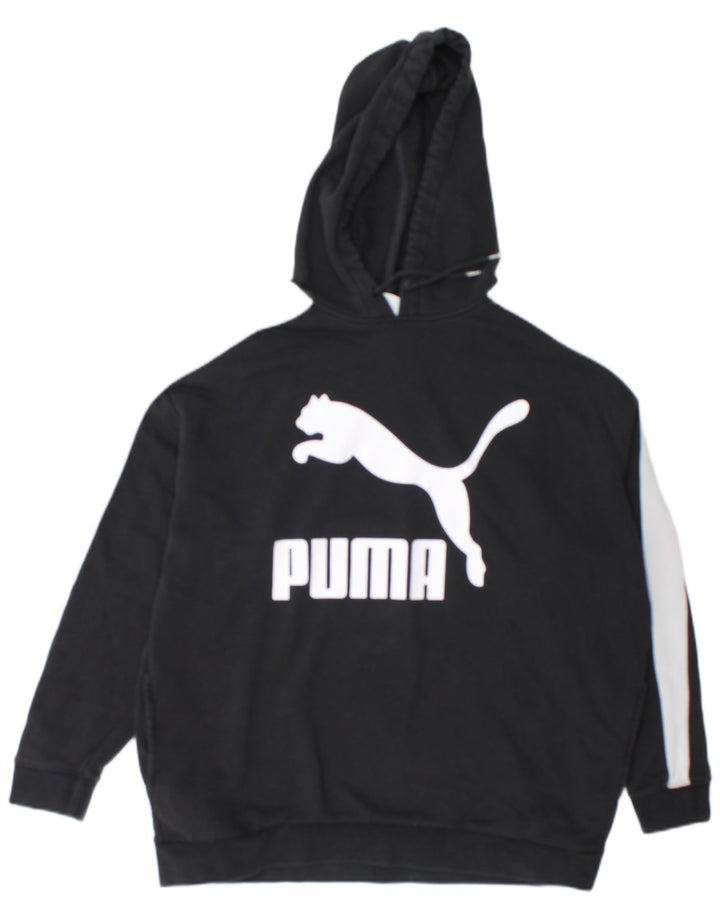 Puma Womens Graphic Oversized Hoodie Jumper UK 12 Medium Black Colourblock