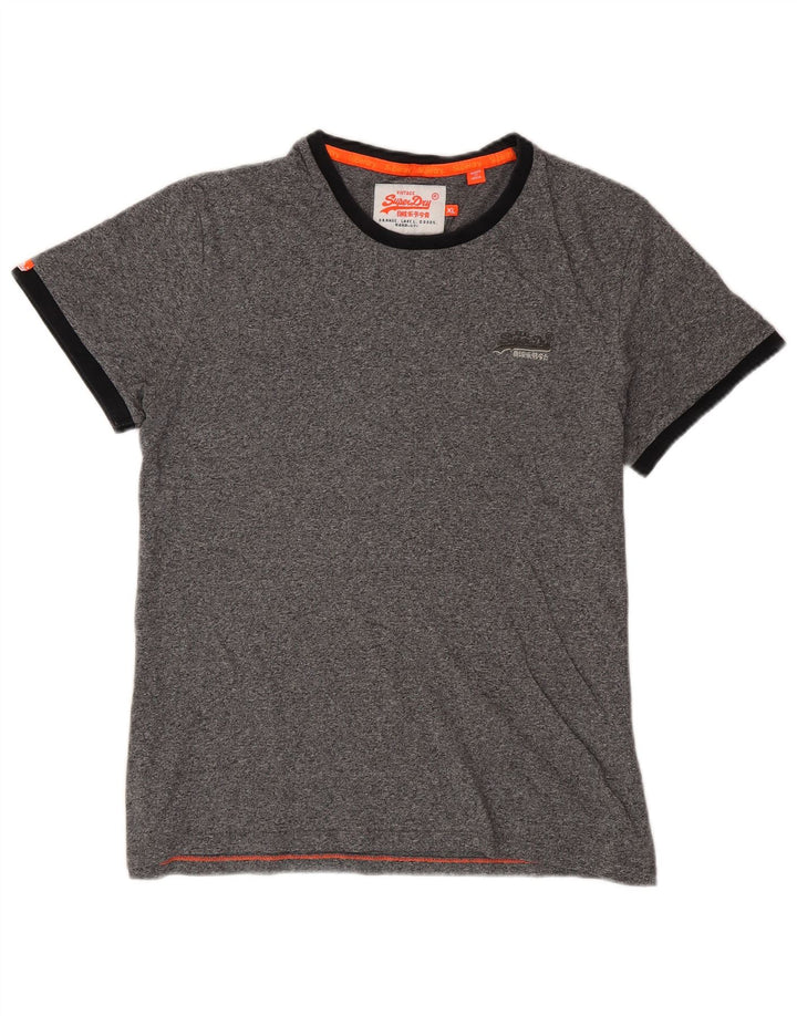 Superdry Mens T-Shirt Top XL Grey Flecked Cotton