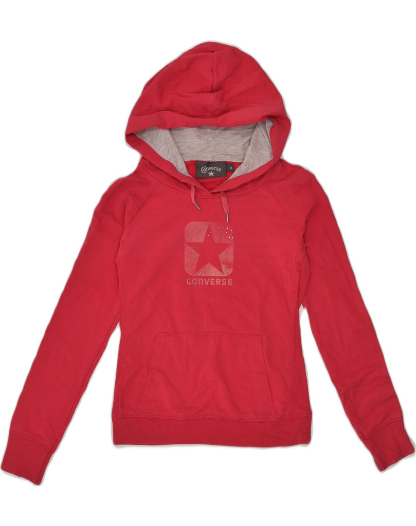 CONVERSE Womens Graphic Hoodie Jumper UK 8 Small Red Cotton | Vintage Converse | Thrift | Second-Hand Converse | Used Clothing | Messina Hembry 