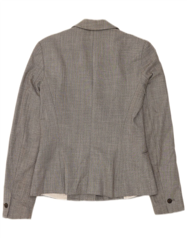 Zara Womens 1 Button Blazer Jacket UK 6 XS Grey Chevron Polyester