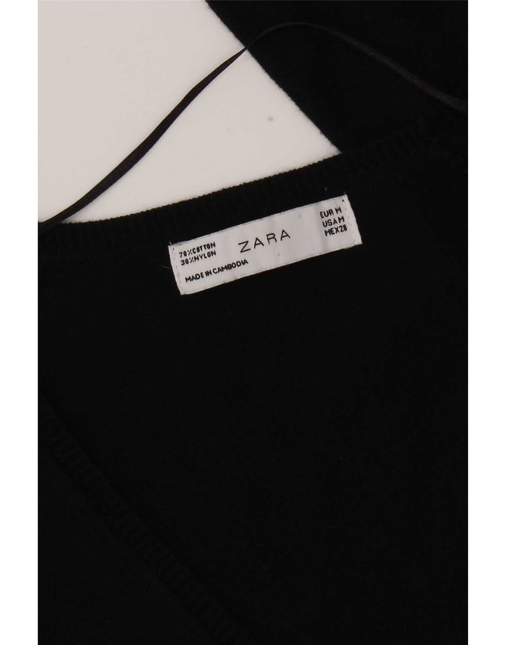 Zara Womens Cardigan Sweater UK 12 Medium Black Cotton