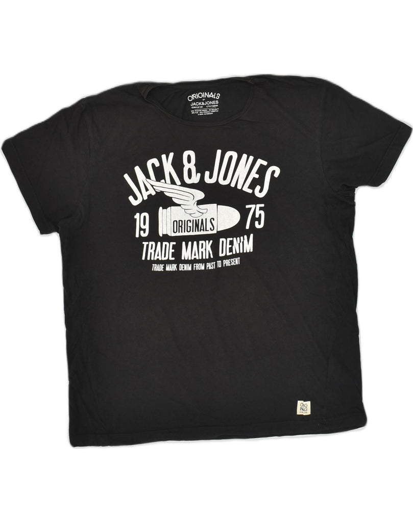 JACK & JONES Mens Originals Graphic T-Shirt Top 2XL Black Cotton | Vintage Jack & Jones | Thrift | Second-Hand Jack & Jones | Used Clothing | Messina Hembry 