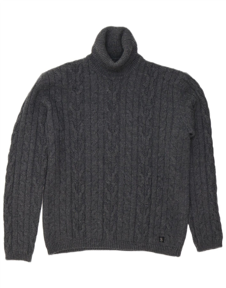 CALVIN KLEIN JEANS Womens Oversized Roll Neck Jumper Sweater UK 18 XL Grey