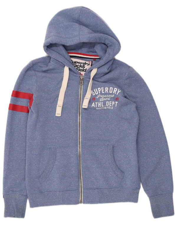 SUPERDRY Womens Track & Field Zip Hoodie Sweater UK 14 Medium Blue Flecked