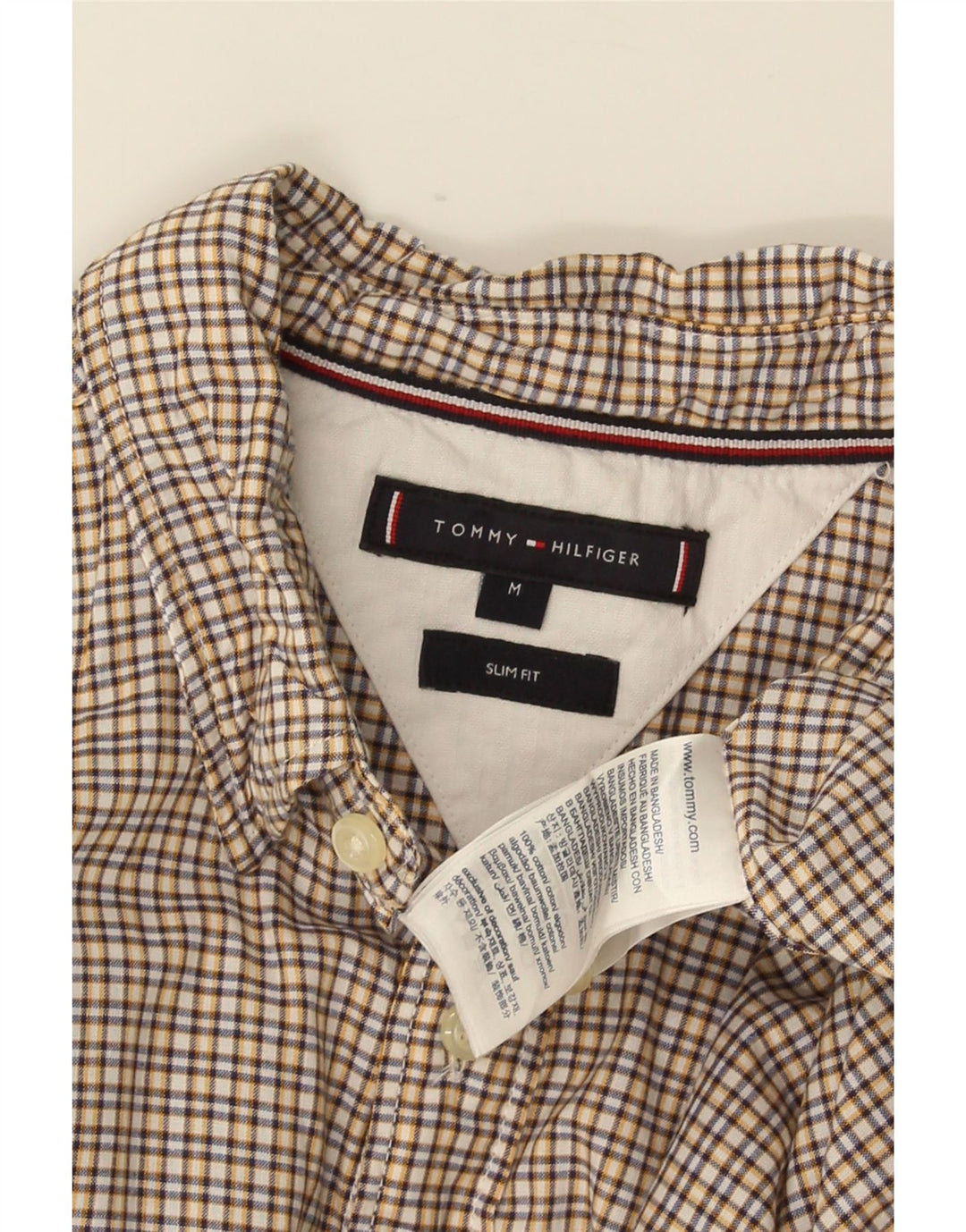 TOMMY HILFIGER Mens Slim Fit Shirt Medium Yellow Gingham Cotton