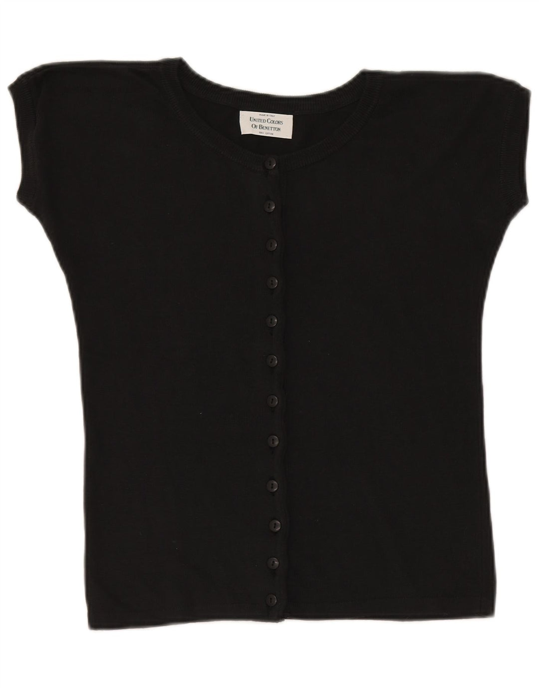 Benetton Womens Knit Crop Top IT 46 Large Black Cotton