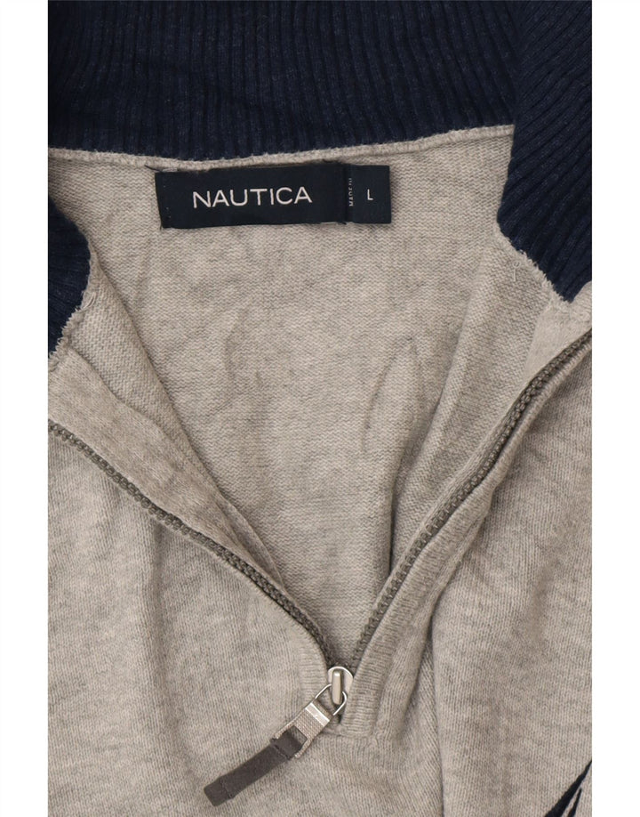 NAUTICA Mens Zip Neck Jumper Sweater Large Grey