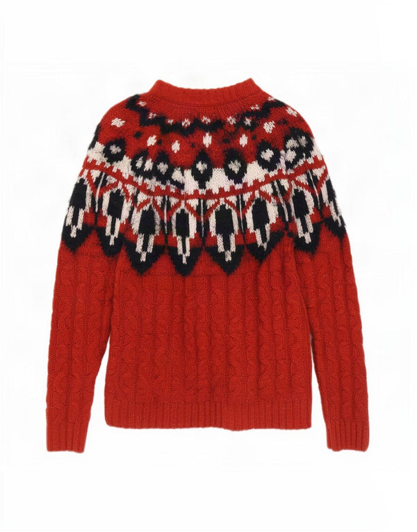 Fat Face Womens Turtle Neck Jumper Sweater UK 8 Small Red Fair Isle Wool