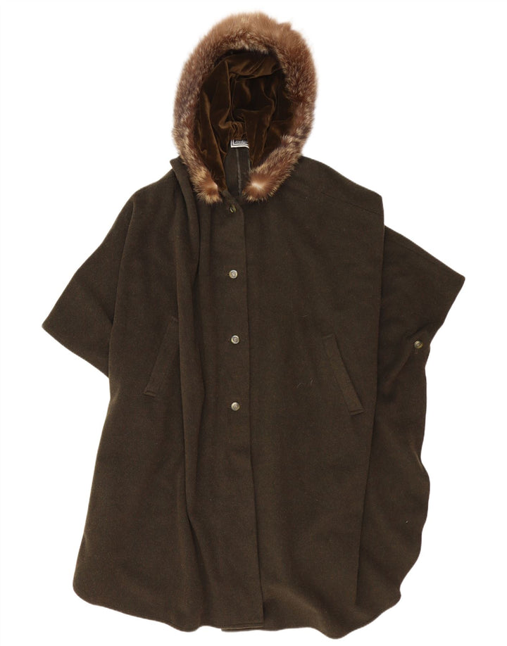 Luisa Spagnoli Mens Hooded Cape Coat UK 38 Medium Khaki Wool
