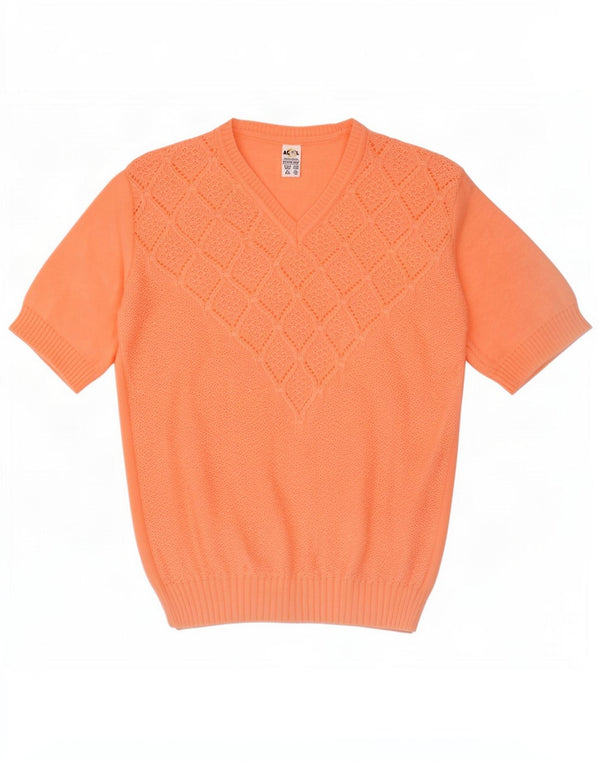 Vintage Womens Short Sleeve V-Neck Jumper Sweater IT 42 Medium Orange