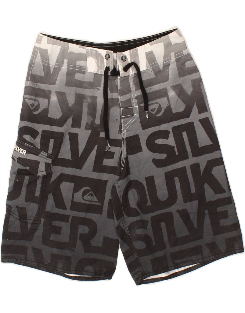 QUIKSILVER Boys Graphic Swimming Shorts 11-12 Years Grey Polyester | Vintage Quiksilver | Thrift | Second-Hand Quiksilver | Used Clothing | Messina Hembry 