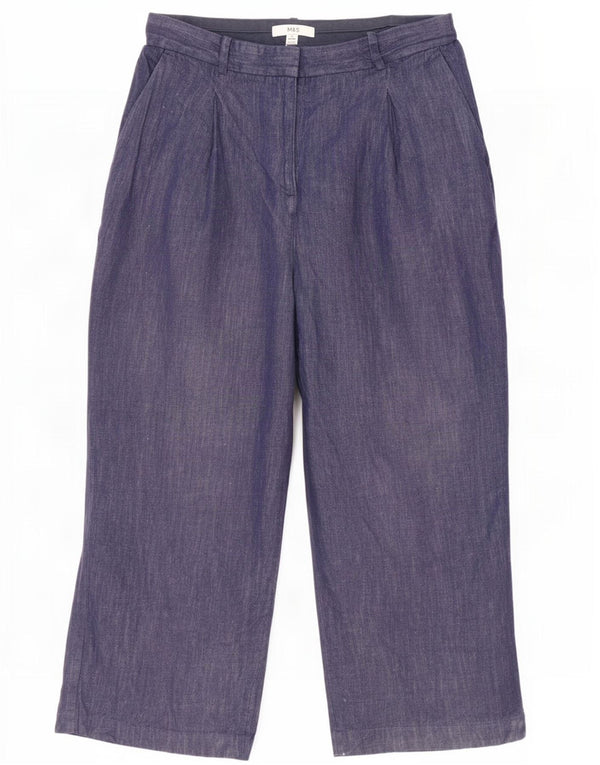 Marks & Spencer Womens High Waist Cropped Trousers UK 14 Large W30 L25 Navy