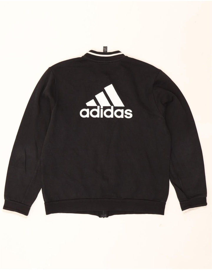 ADIDAS Boys Graphic Tracksuit Top Jacket 13-14 Years Black Cotton
