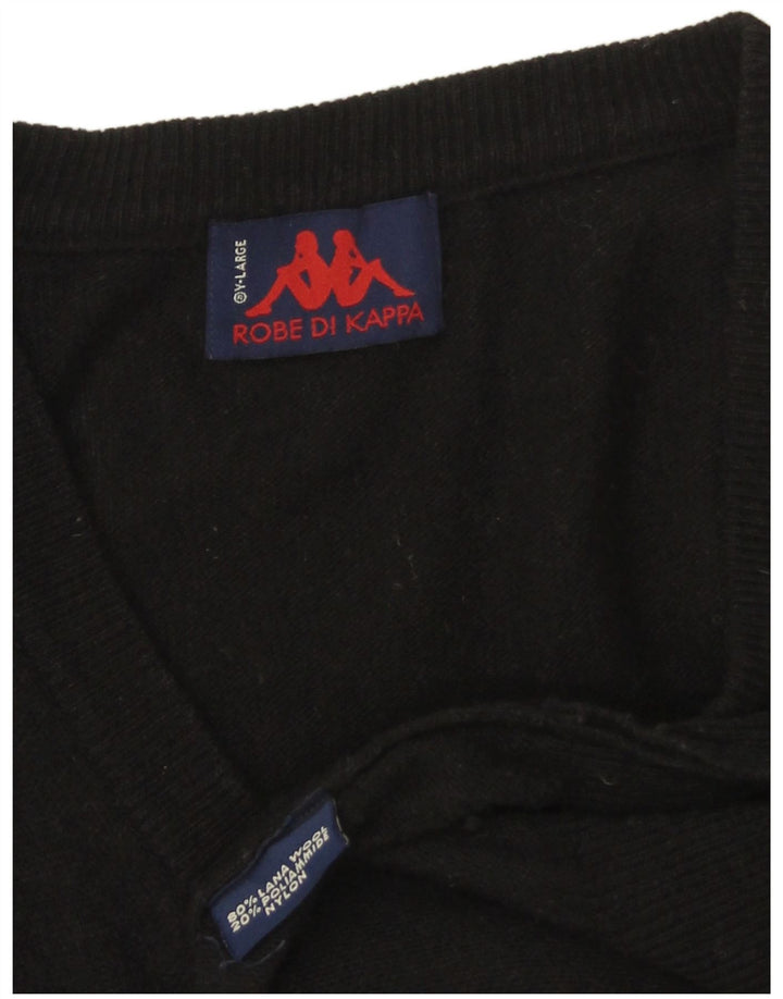 KAPPA Mens V-Neck Jumper Sweater XL Black Wool