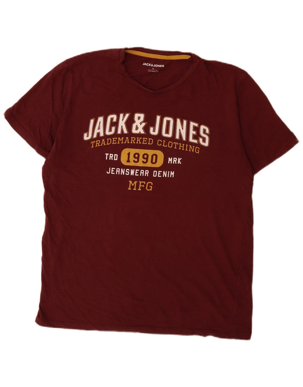 Jack & Jones Mens Graphic T-Shirt Top XL Burgundy