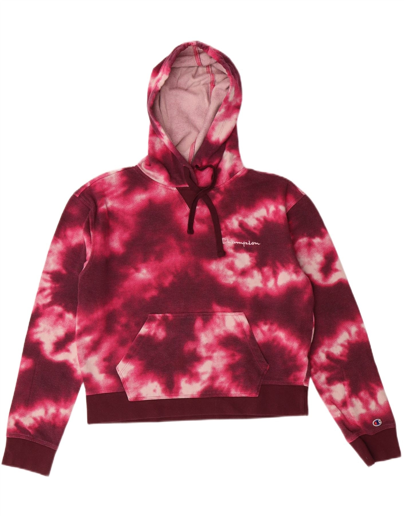 CHAMPION Womens Oversized Crop Hoodie Jumper UK 10 Small Burgundy