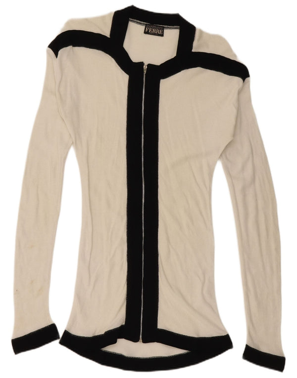 Gianfranco Ferre Womens Cardigan Sweater UK 10 Small White Colourblock
