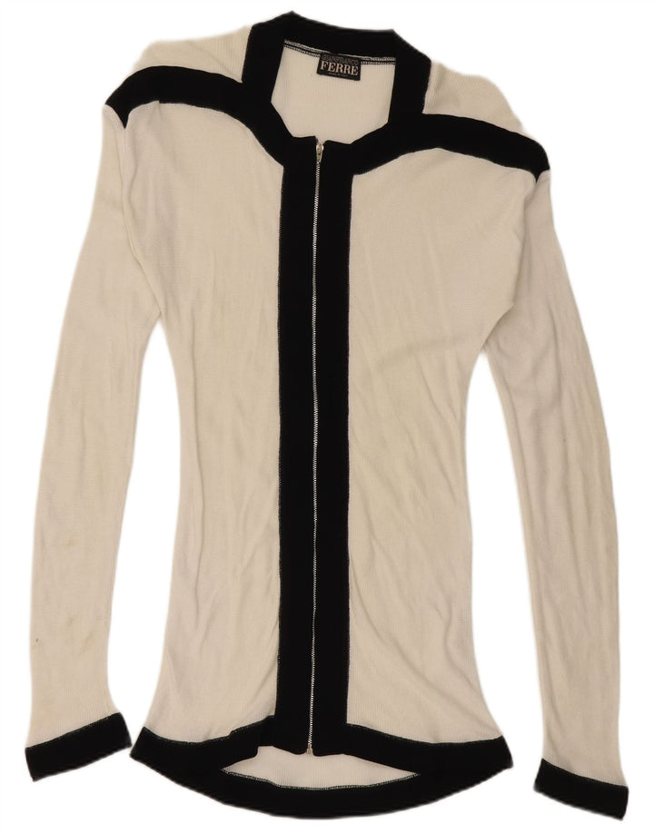 Gianfranco Ferre Womens Cardigan Sweater UK 10 Small White Colourblock