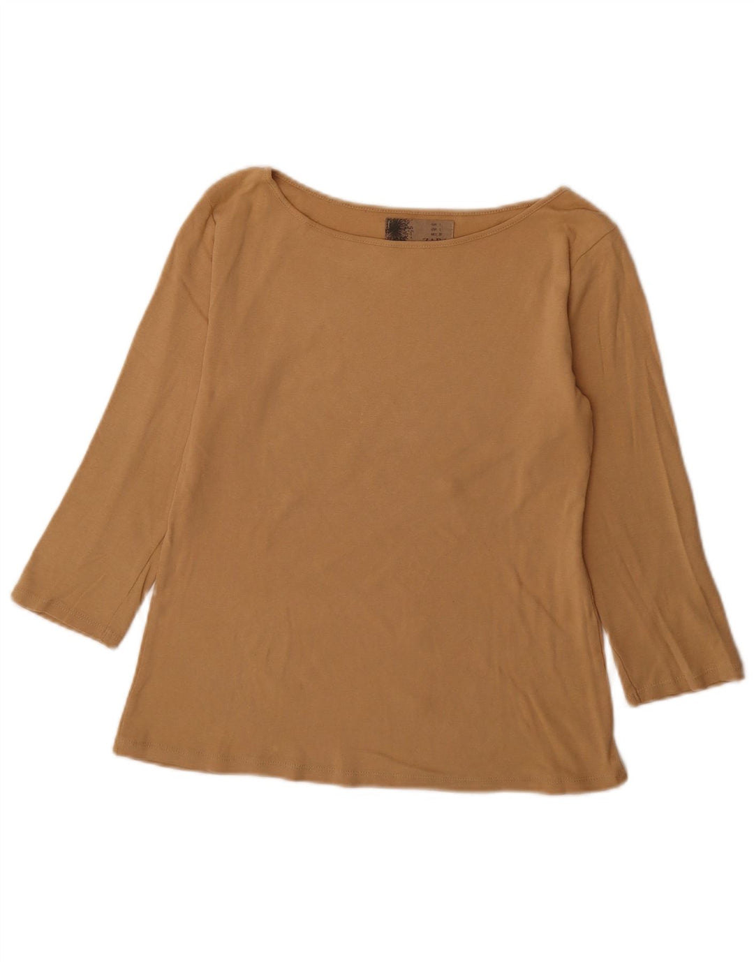 Zara Womens Top 3/4 Sleeve UK 14 Large Beige Cotton