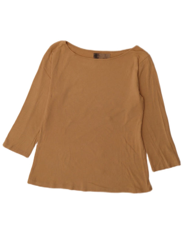 Zara Womens Top 3/4 Sleeve UK 14 Large Beige Cotton