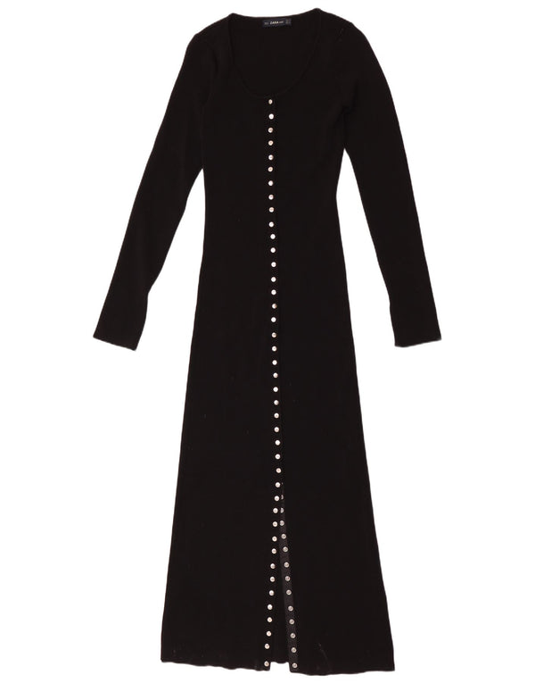 Zara Womens Long Sleeve Maxi Dress UK 12 Medium Black